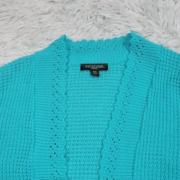 Notations Womens Sweater Cardigan Blue Teal PM Open Front Cropped Crotchet - Picture 4 of 8